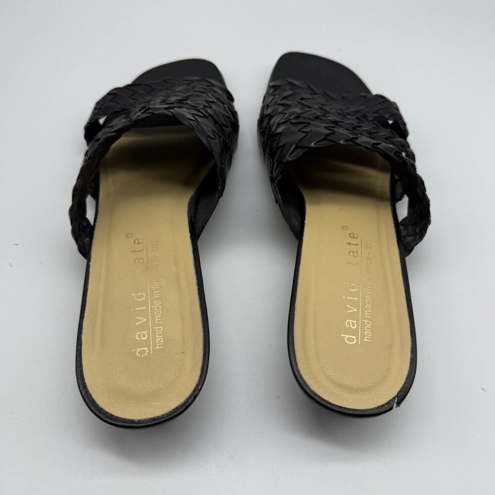 David Tate HAND MADE Black Leather Slides Sandals Wedge SIZE 11 N Womens WOVEN - Picture 6 of 12